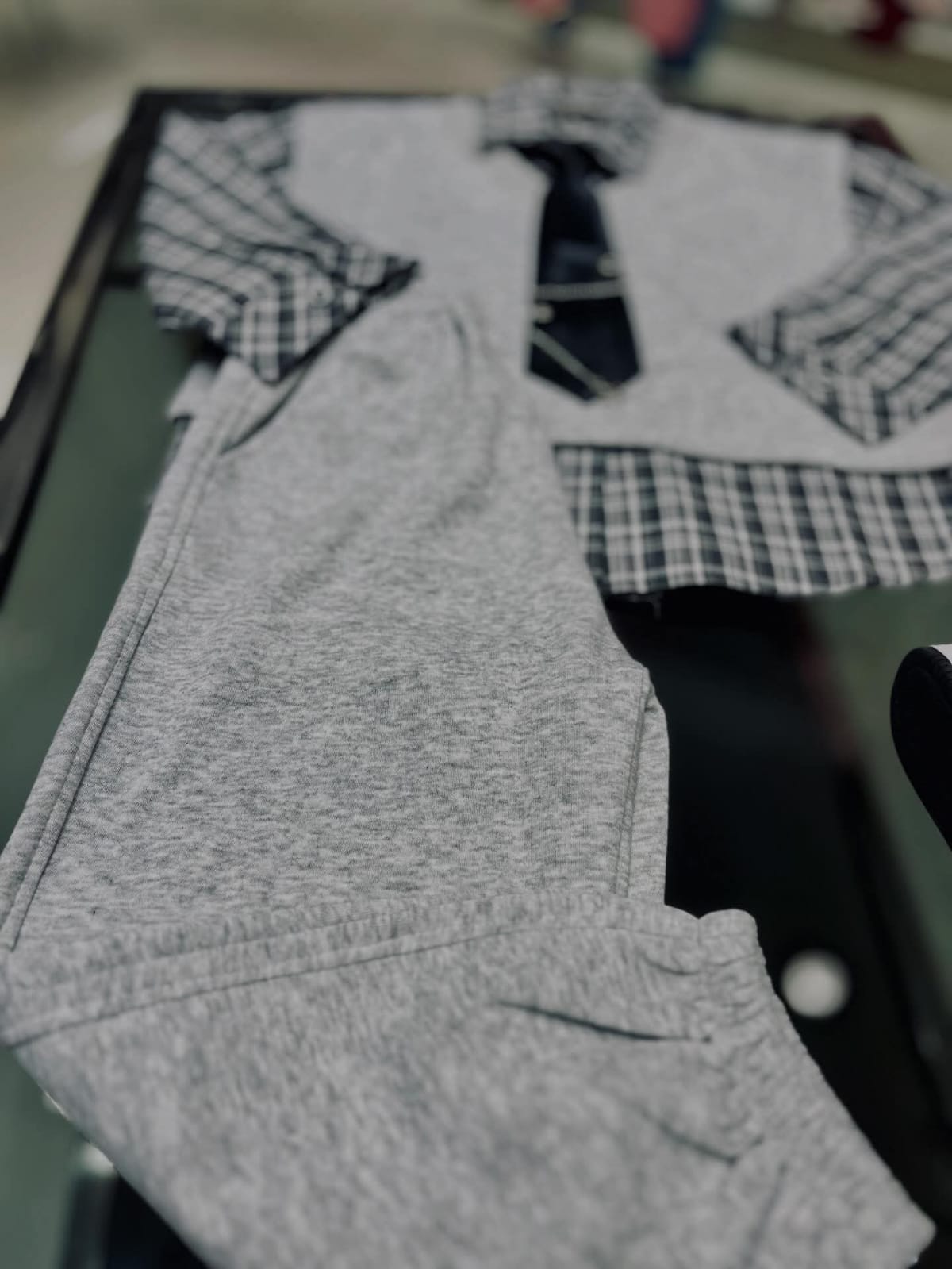 Gray - Kids' 4-Piece "Urban Prep" Set: Knit Vest, Plaid Shirt & Joggers with Chain Tie