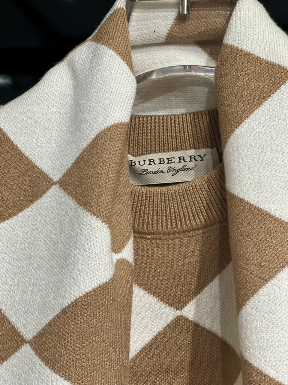 Burberry - Kids' Camel & White Diamond Knit Sweater with Fringed Scarf