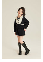 Miu Miu - Girls' Contrast Peter Pan Collar Jacket & Skirt Set - Black/Cream