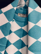 Burberry - Kids Turquoise & White Argyle Knit Sweater with Fringed Scarf Detail