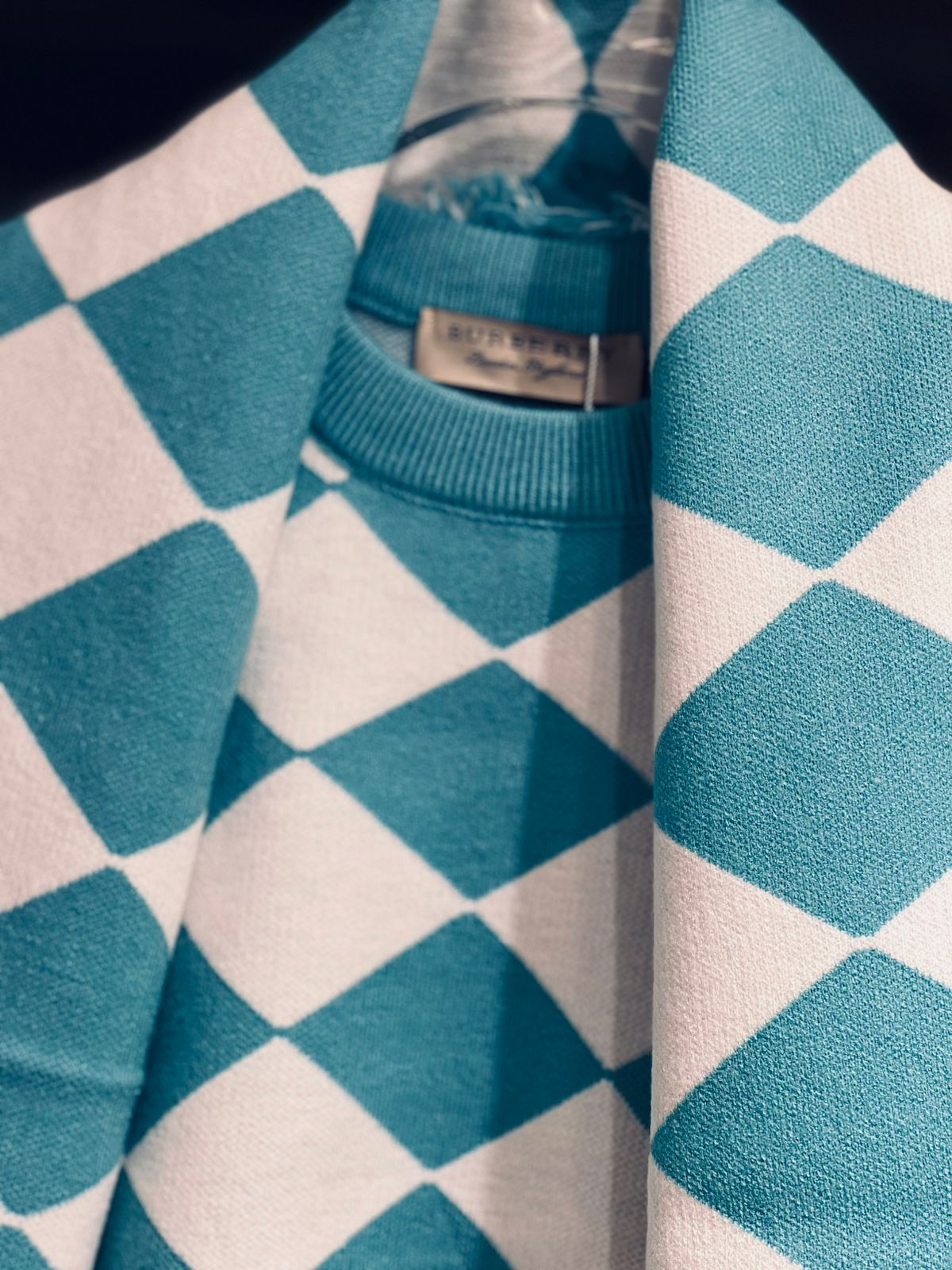Burberry - Kids Turquoise & White Argyle Knit Sweater with Fringed Scarf Detail
