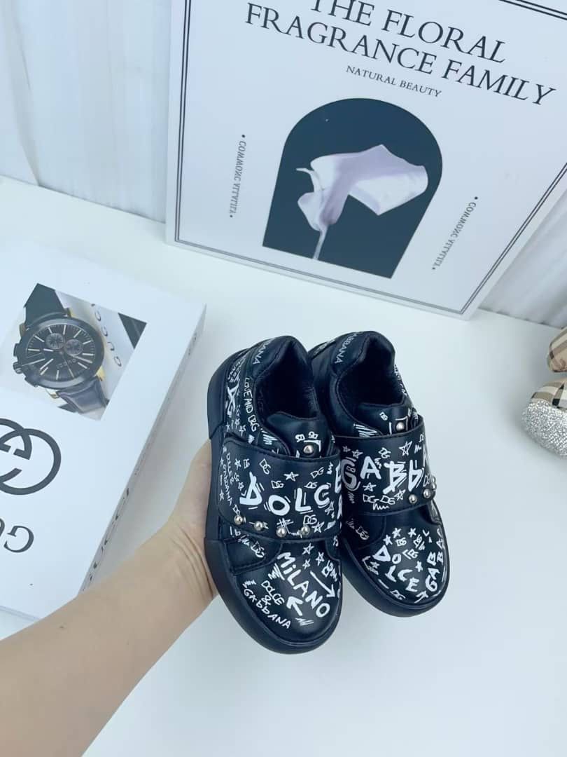 Dolce & Gabbana - Kids – Black Graffiti Logo Leather Slip-On Sneakers