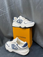 Louis Vuitton - Junior Low-Top Sneakers | White Leather with Blue Monogram Detail