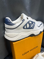 Louis Vuitton - Junior Low-Top Sneakers | White Leather with Blue Monogram Detail