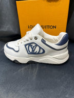 Louis Vuitton - Junior Low-Top Sneakers | White Leather with Blue Monogram Detail