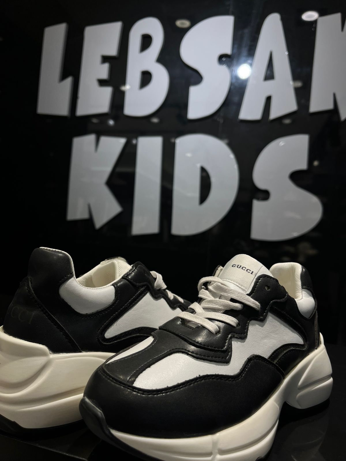 Gucci - Kids' Black & White Chunky Leather Sneakers