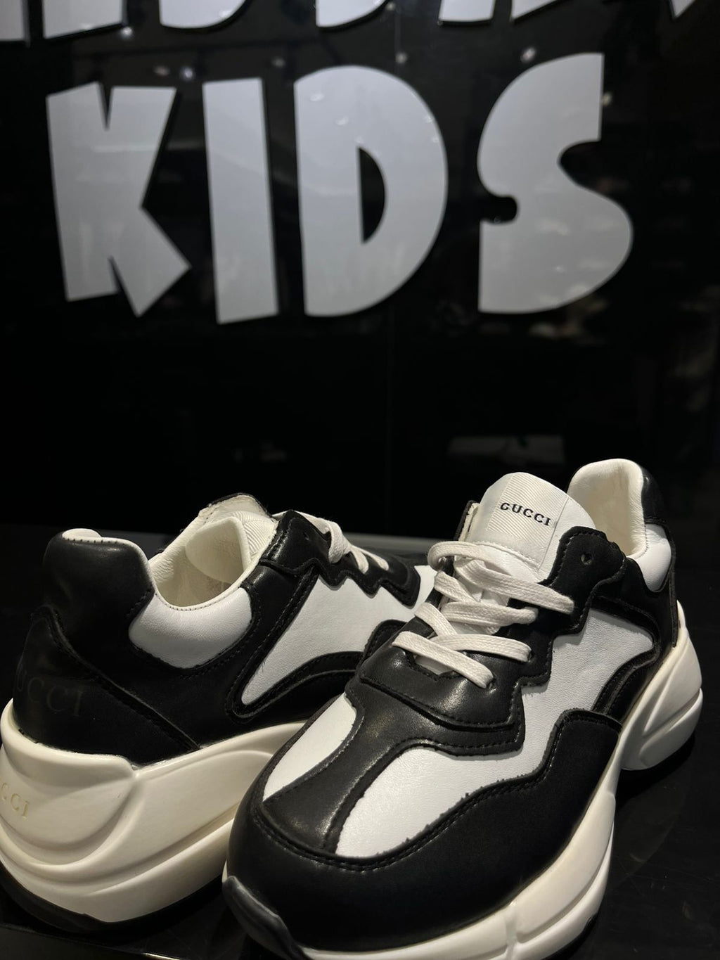 Gucci - Kids' Black & White Chunky Leather Sneakers