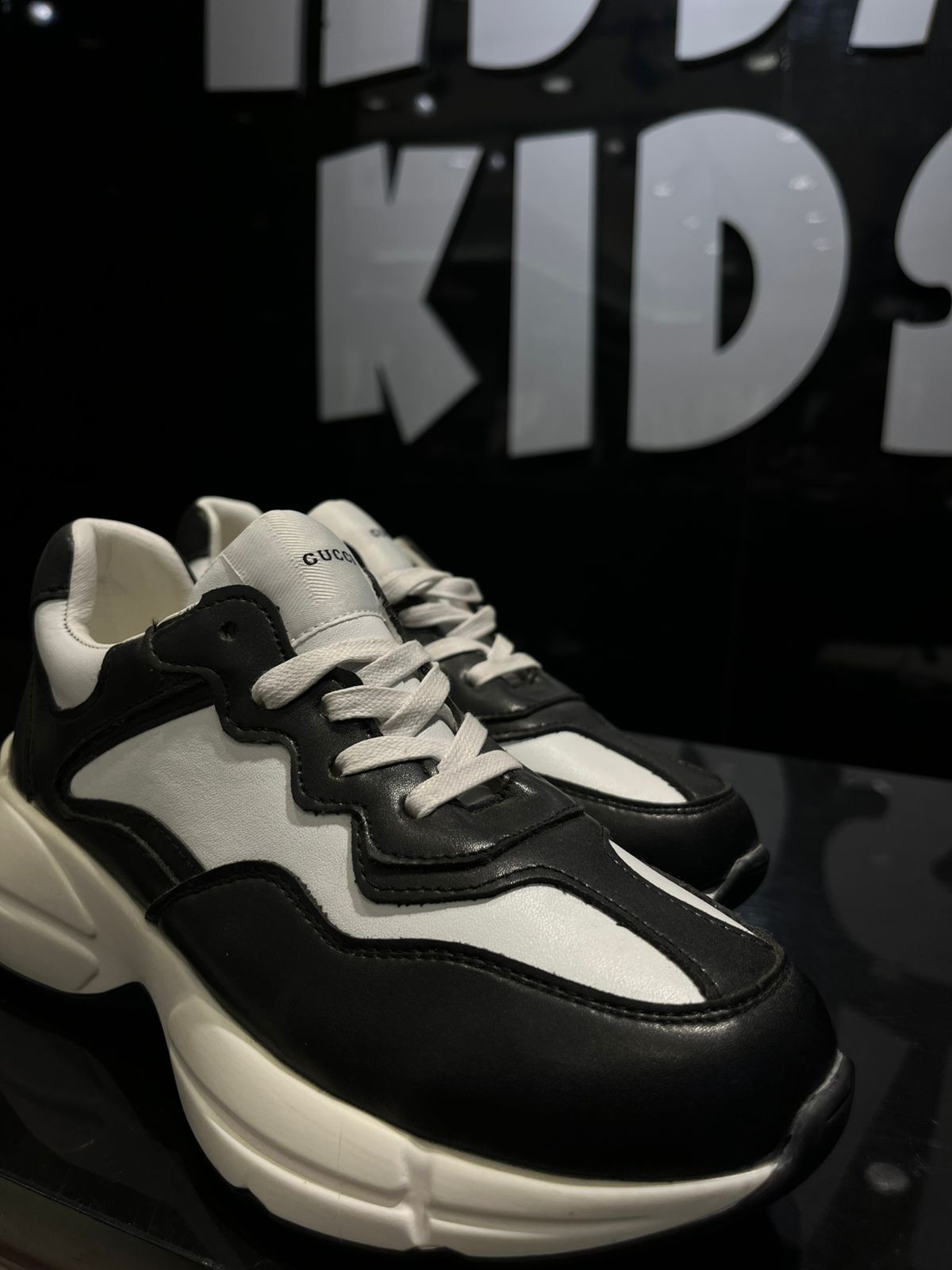 Gucci - Kids' Black & White Chunky Leather Sneakers