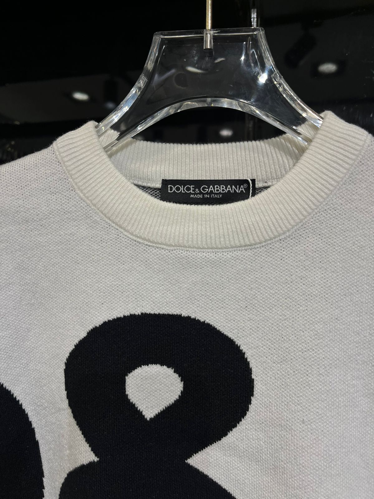 Dolce & Gabbana - Kids' Giant Logo Intarsia Knit Sweater – White/Black