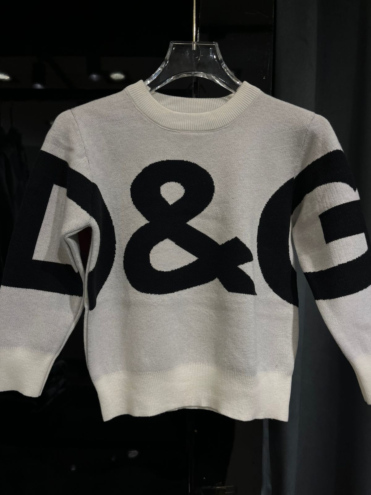 Dolce & Gabbana - Kids' Giant Logo Intarsia Knit Sweater – White/Black