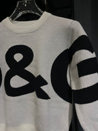 Dolce & Gabbana - Kids' Giant Logo Intarsia Knit Sweater – White/Black