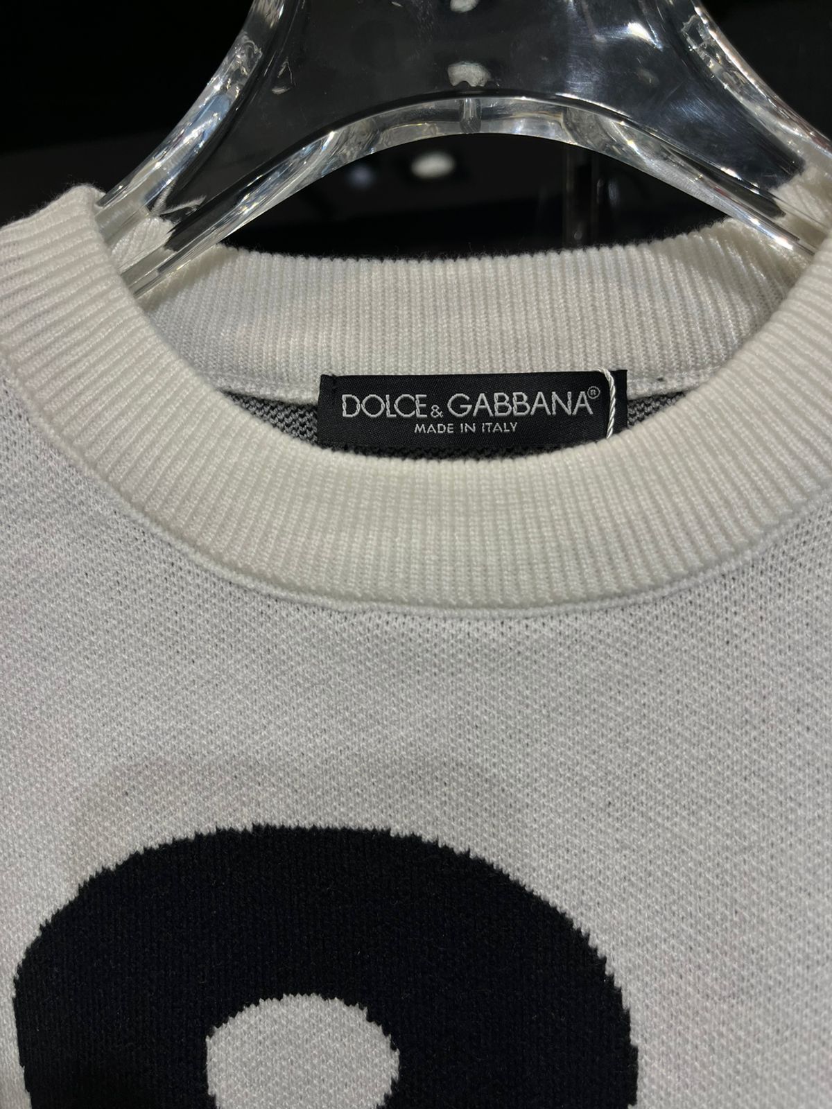 Dolce & Gabbana - Kids' Giant Logo Intarsia Knit Sweater – White/Black