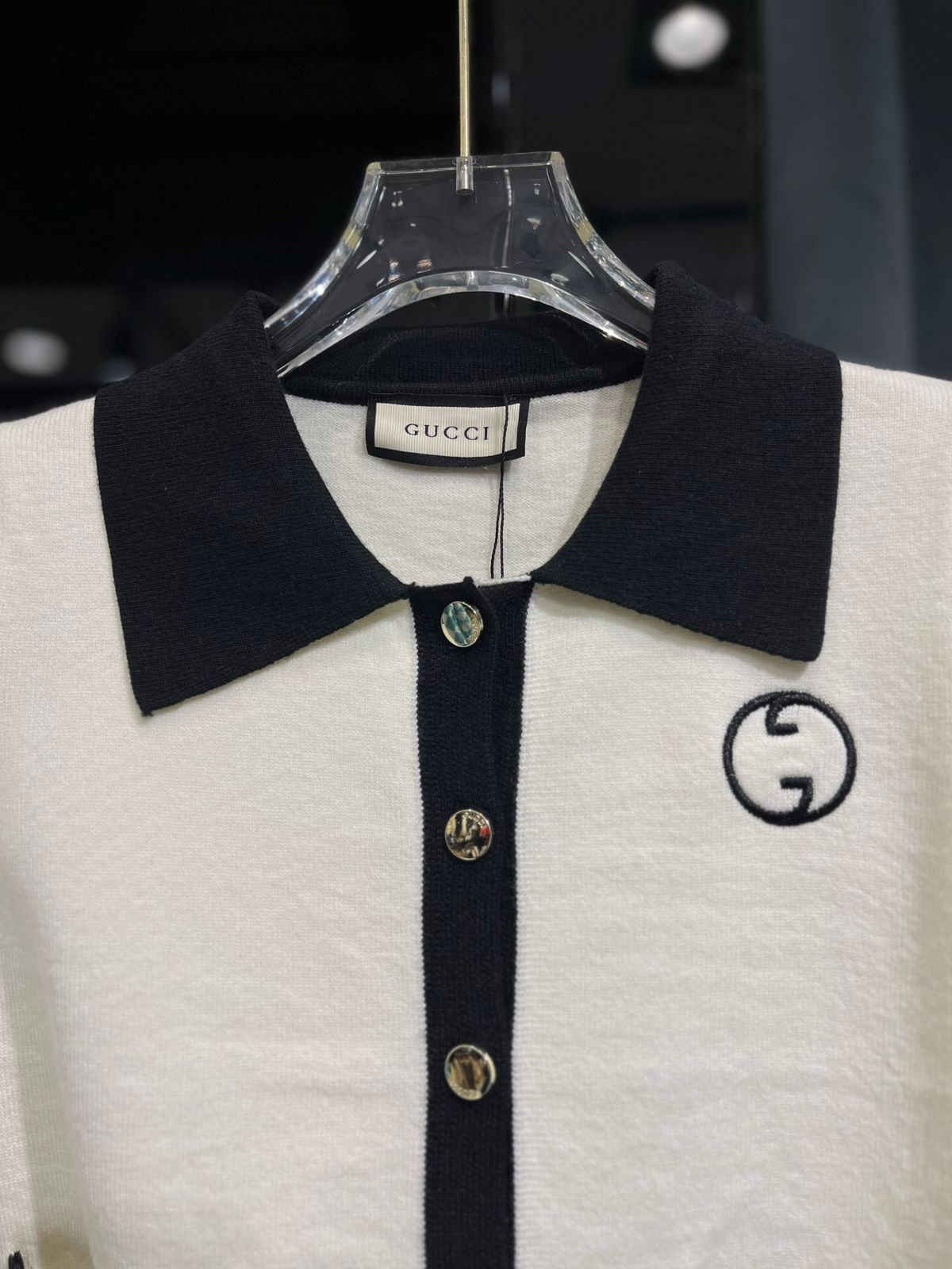 Gucci - Kids' Interlocking G Contrast Trim Cardigan - White/Black