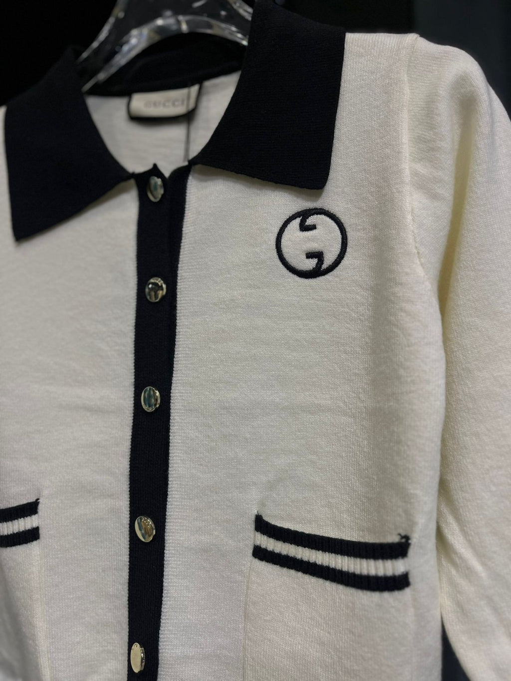 Gucci - Kids' Interlocking G Contrast Trim Cardigan - White/Black