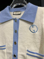 Gucci - Kids' Interlocking G Contrast Trim Cardigan - Cream/Light Blue