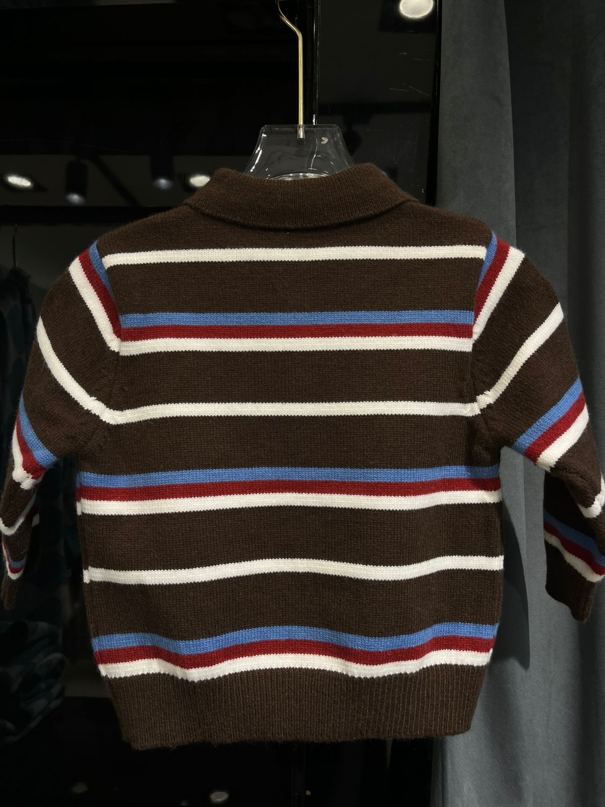 Gucci - Kids Striped Knit Polo Sweater with Interlocking G Patch - Brown/Multi