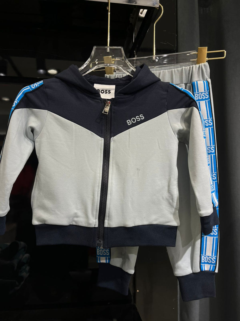 BOSS - Kids Color-Block Tracksuit Set - Navy & Pale Blue with Logo Tape Details