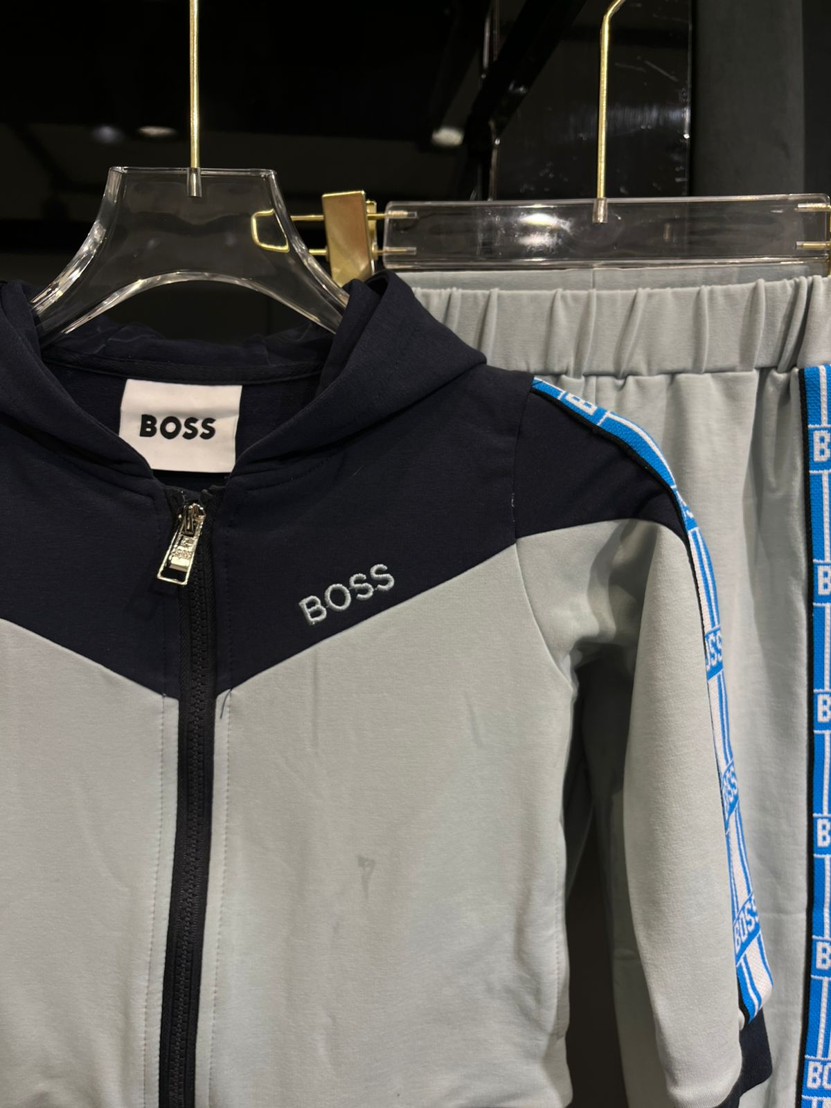 BOSS - Kids Color-Block Tracksuit Set - Navy & Pale Blue with Logo Tape Details