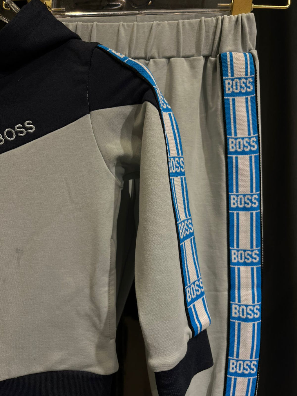 BOSS - Kids Color-Block Tracksuit Set - Navy & Pale Blue with Logo Tape Details