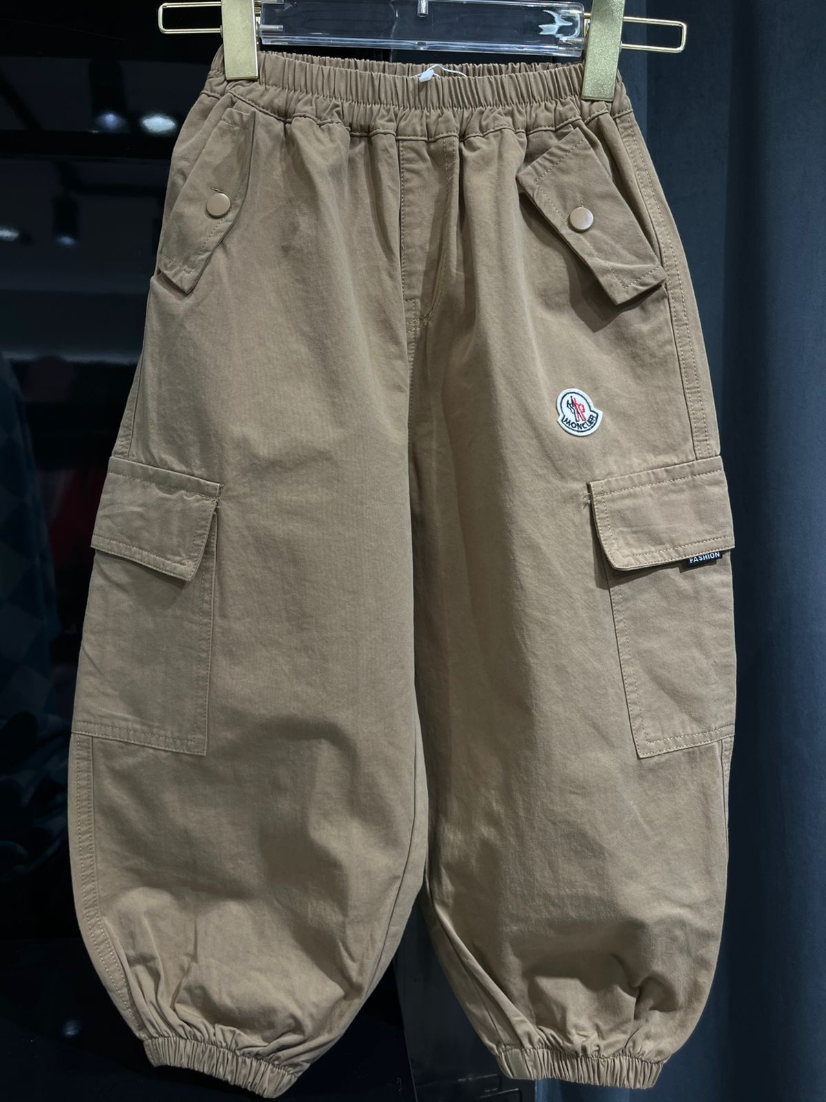 Moncler - Enfant Boys Beige Cotton Cargo Joggers with Logo Patch