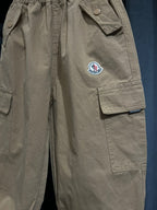 Moncler - Enfant Boys Beige Cotton Cargo Joggers with Logo Patch