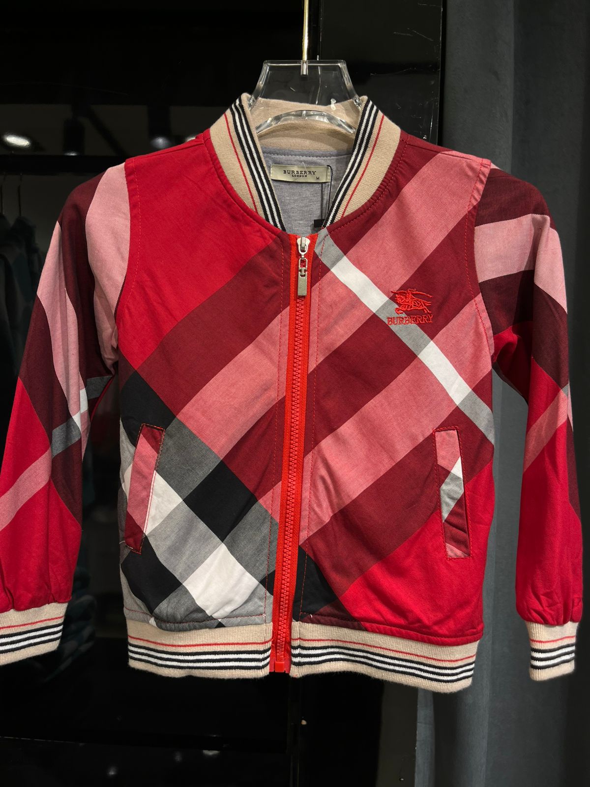 Burberry - Kids Red Check Bomber Jacket | Designer Boys Outerwear