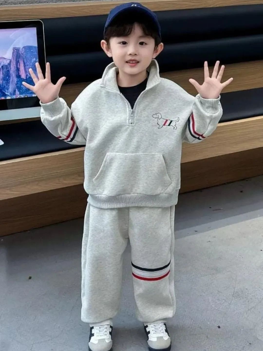 Thom Browne Kids' Grey Cotton Jersey Tracksuit ??Hector Dog Motif