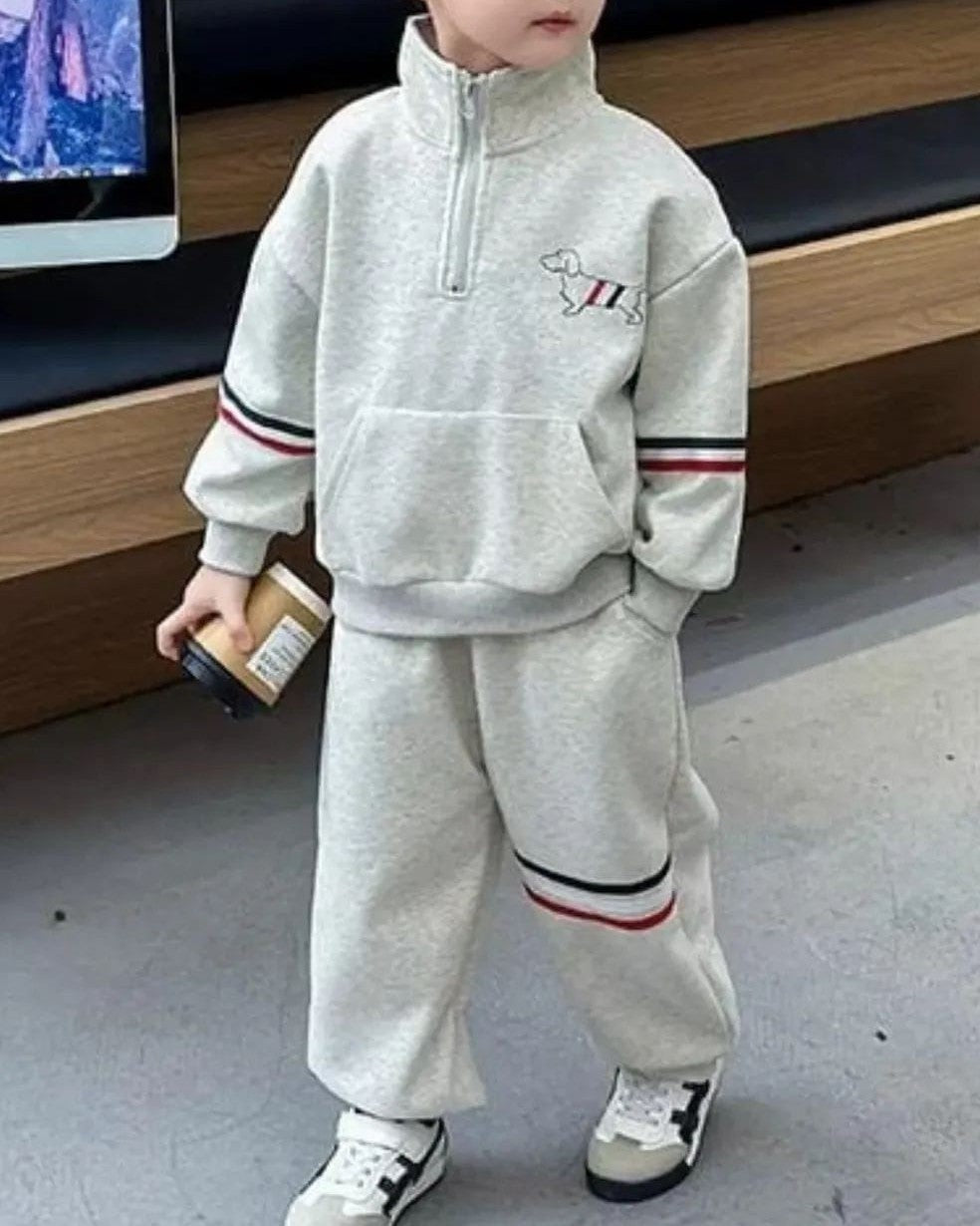 Thom Browne Kids' Grey Cotton Jersey Tracksuit – Hector Dog Motif