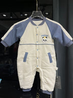 Fashion - Premium Soft Corduroy Panda Jumpsuit - Slate Blue & Cream