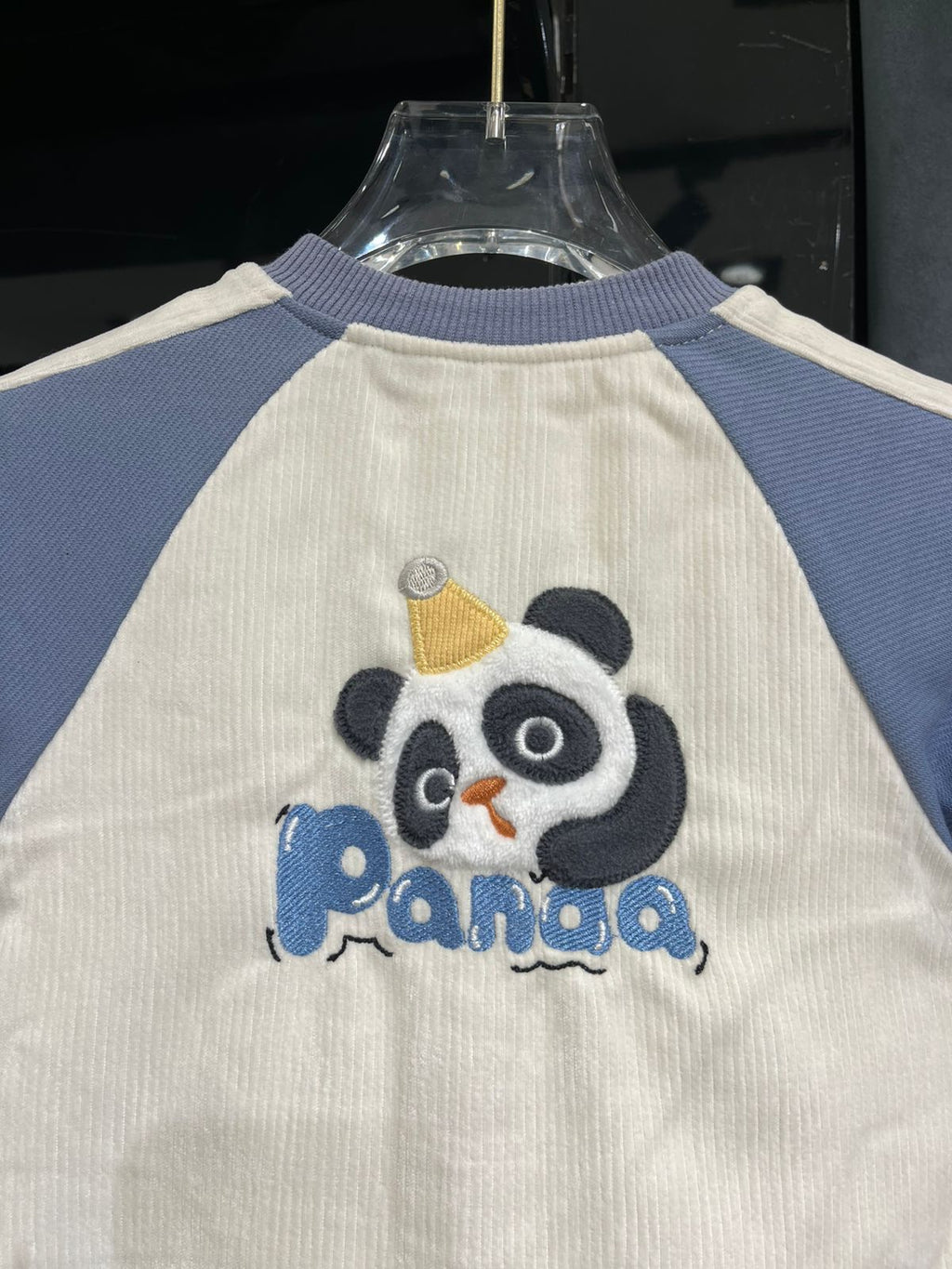 Fashion - Premium Soft Corduroy Panda Jumpsuit - Slate Blue & Cream