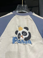 Fashion - Premium Soft Corduroy Panda Jumpsuit - Slate Blue & Cream