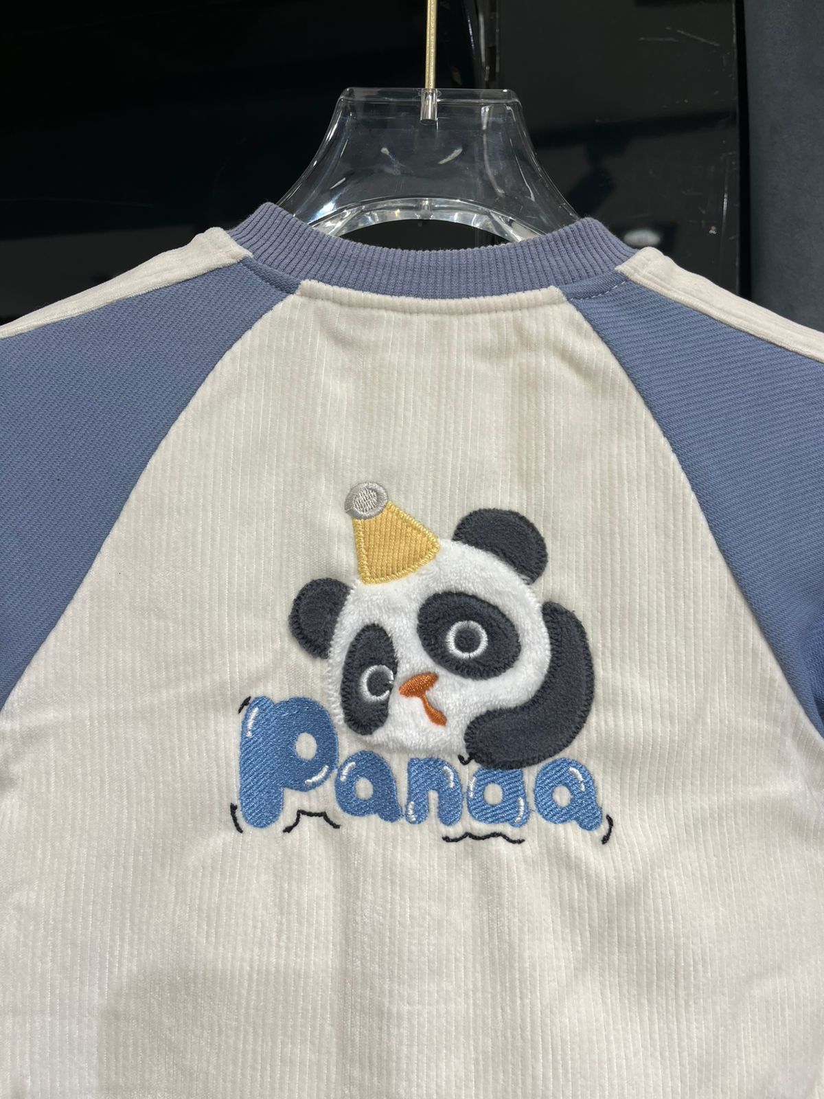 Fashion - Premium Soft Corduroy Panda Jumpsuit - Slate Blue & Cream