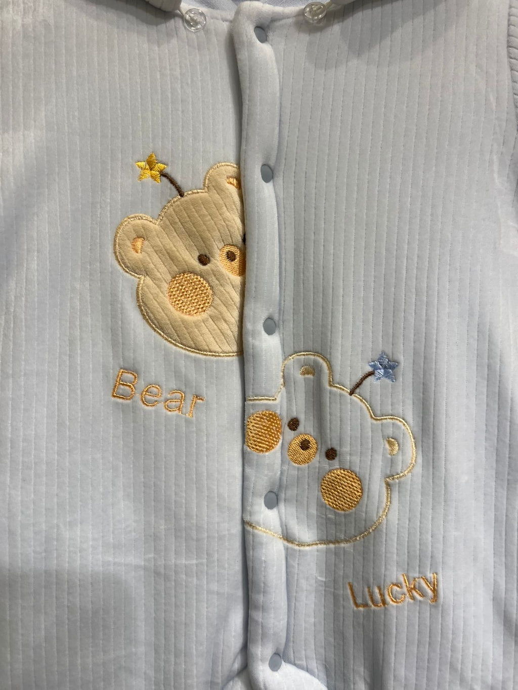 Fashion -"Lucky Bear" Thermal Ribbed Hooded Romper - Sky Blue