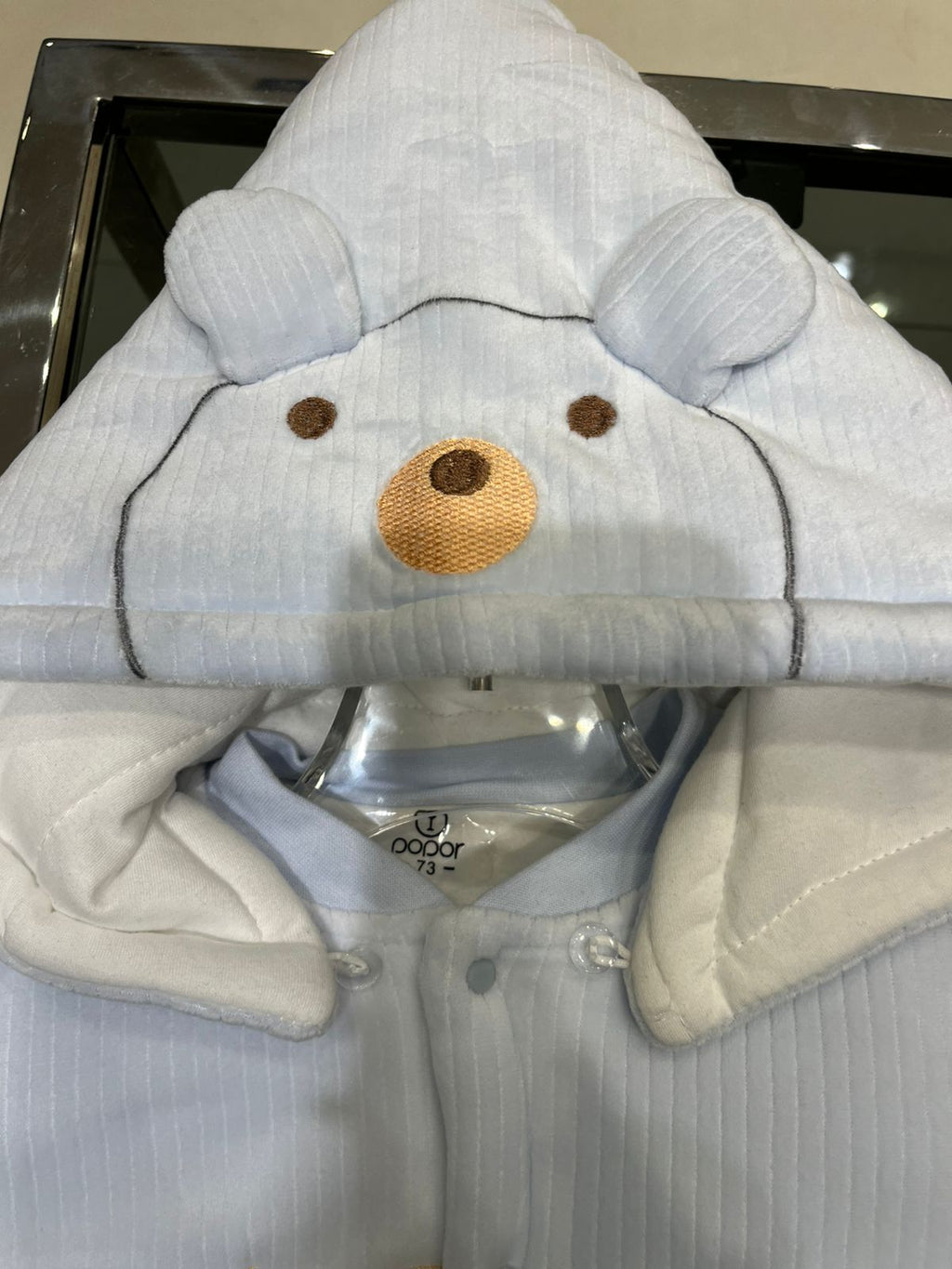 Fashion -"Lucky Bear" Thermal Ribbed Hooded Romper - Sky Blue