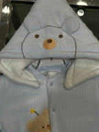 Fashion -"Lucky Bear" Thermal Ribbed Hooded Romper - Sky Blue