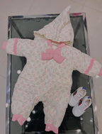 Fashion -Vintage Garden Quilted Pram Suit – Pink Floral with Statement Bow