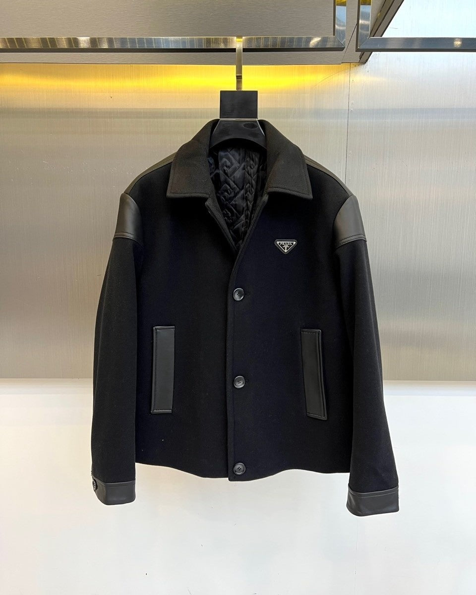 Prada - Wool and Leather Panel Varsity Jacket