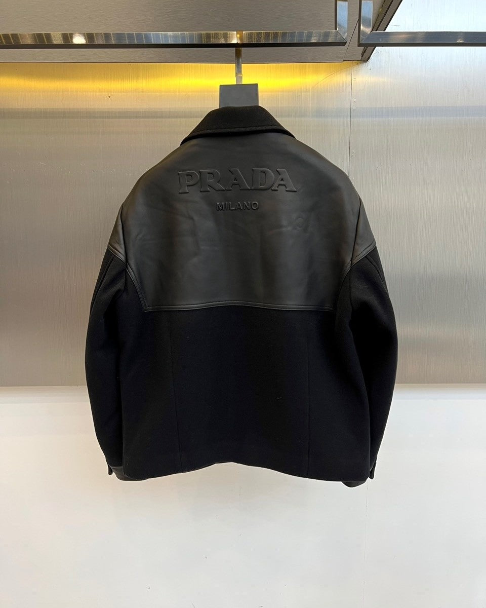 Prada - Wool and Leather Panel Varsity Jacket