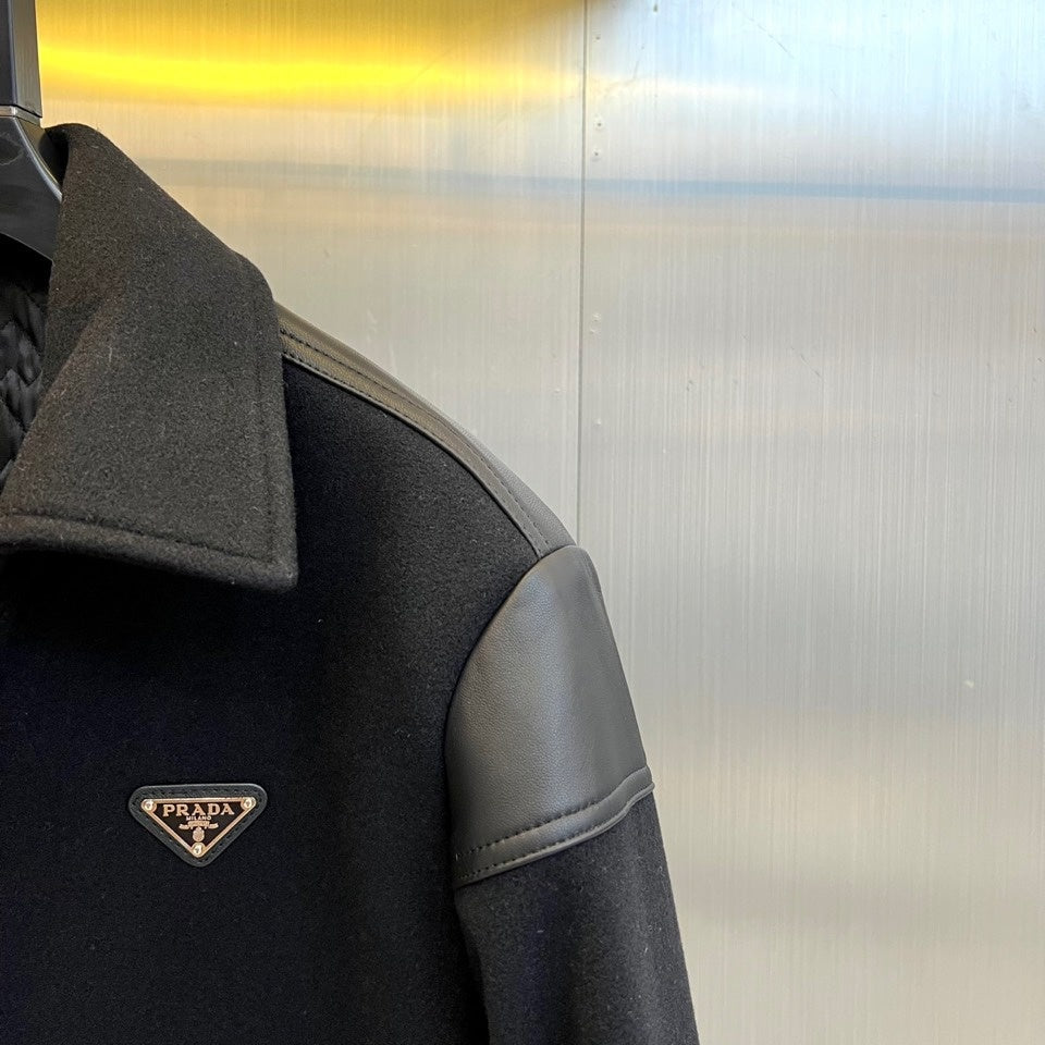 Prada - Wool and Leather Panel Varsity Jacket