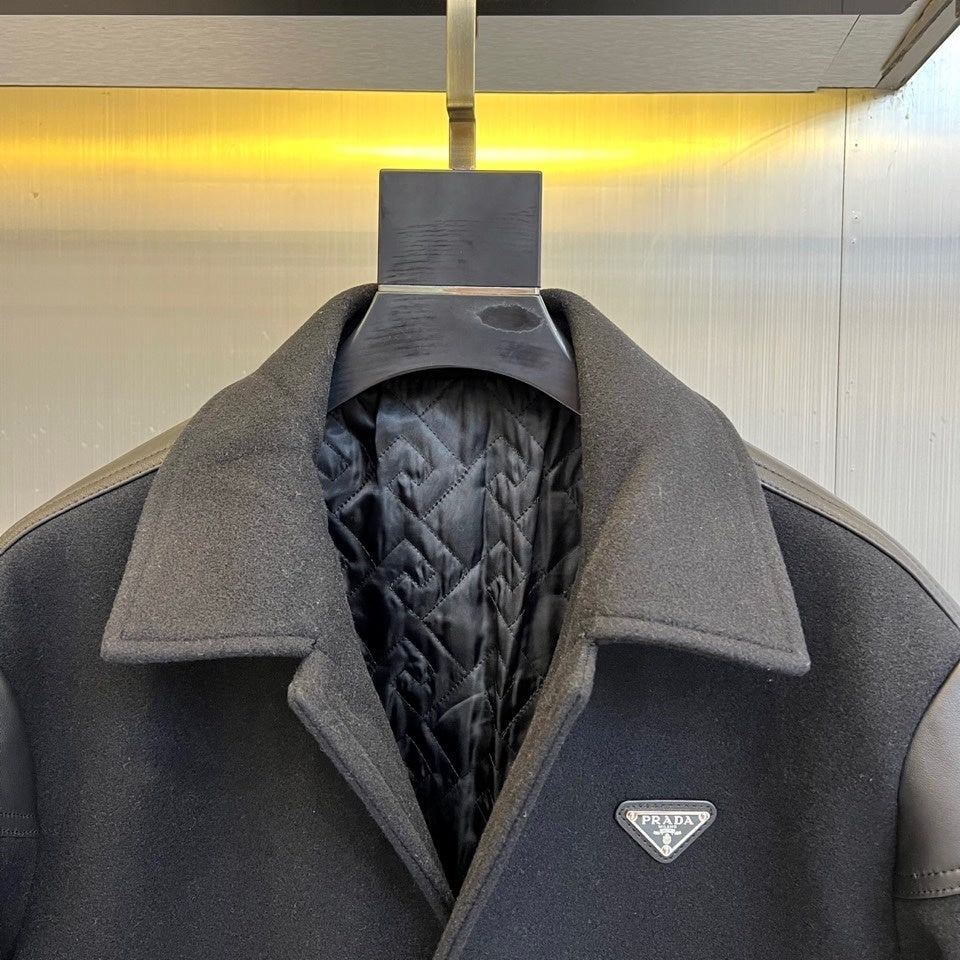 Prada - Wool and Leather Panel Varsity Jacket