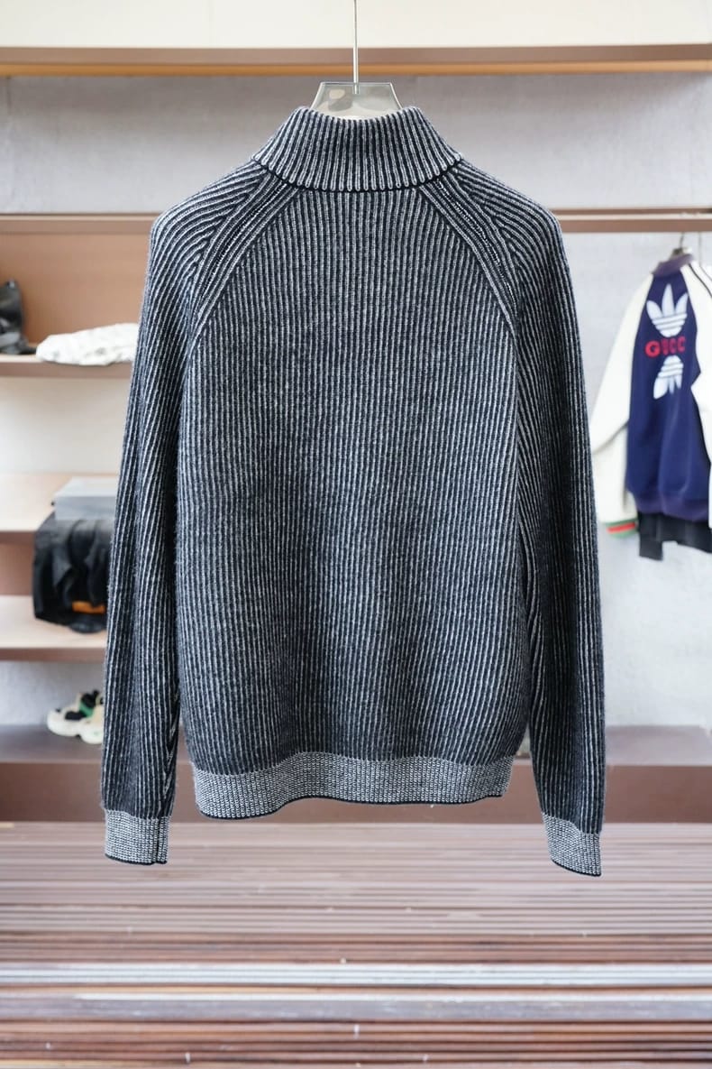 Brunello Cucinelli - Striped Ribbed Knit Quarter-Zip Sweater - Dark Grey