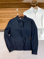 Zegna - Navy Shadow Stripe Zip-Up Jacket