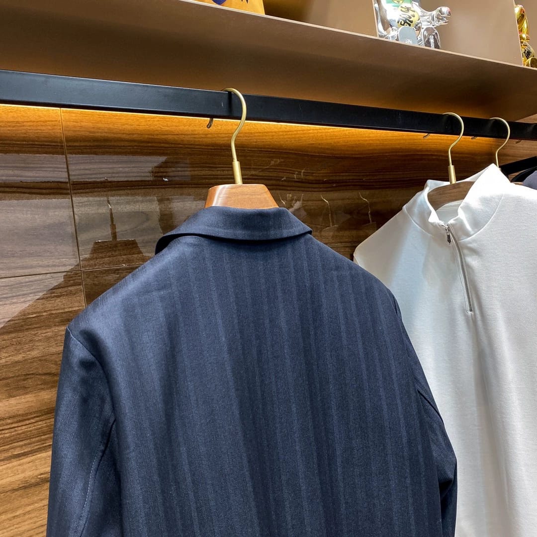 Zegna - Navy Shadow Stripe Zip-Up Jacket