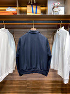 Zegna - Navy Shadow Stripe Zip-Up Jacket