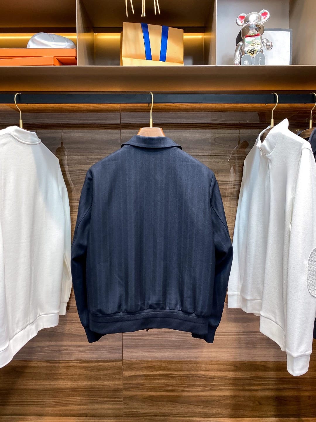Zegna - Navy Shadow Stripe Zip-Up Jacket