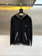 Prada - Black Cotton & Nylon Hoodie with Triangle Logo