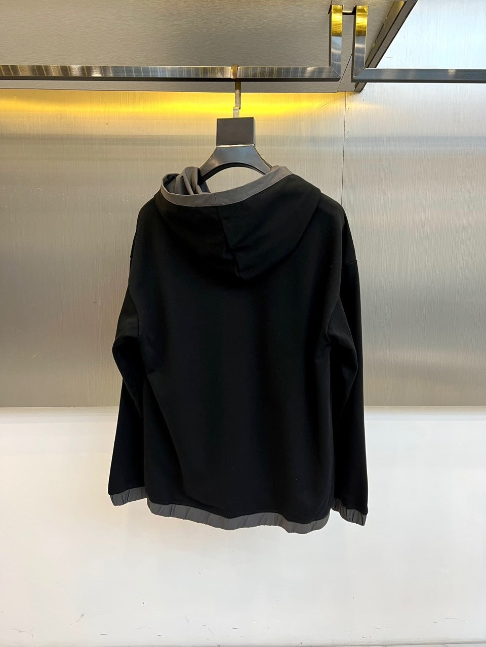 Prada - Black Cotton & Nylon Hoodie with Triangle Logo