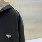 Prada - Black Cotton & Nylon Hoodie with Triangle Logo