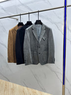 Prada - Grey Suede Blazer with Patch Pockets