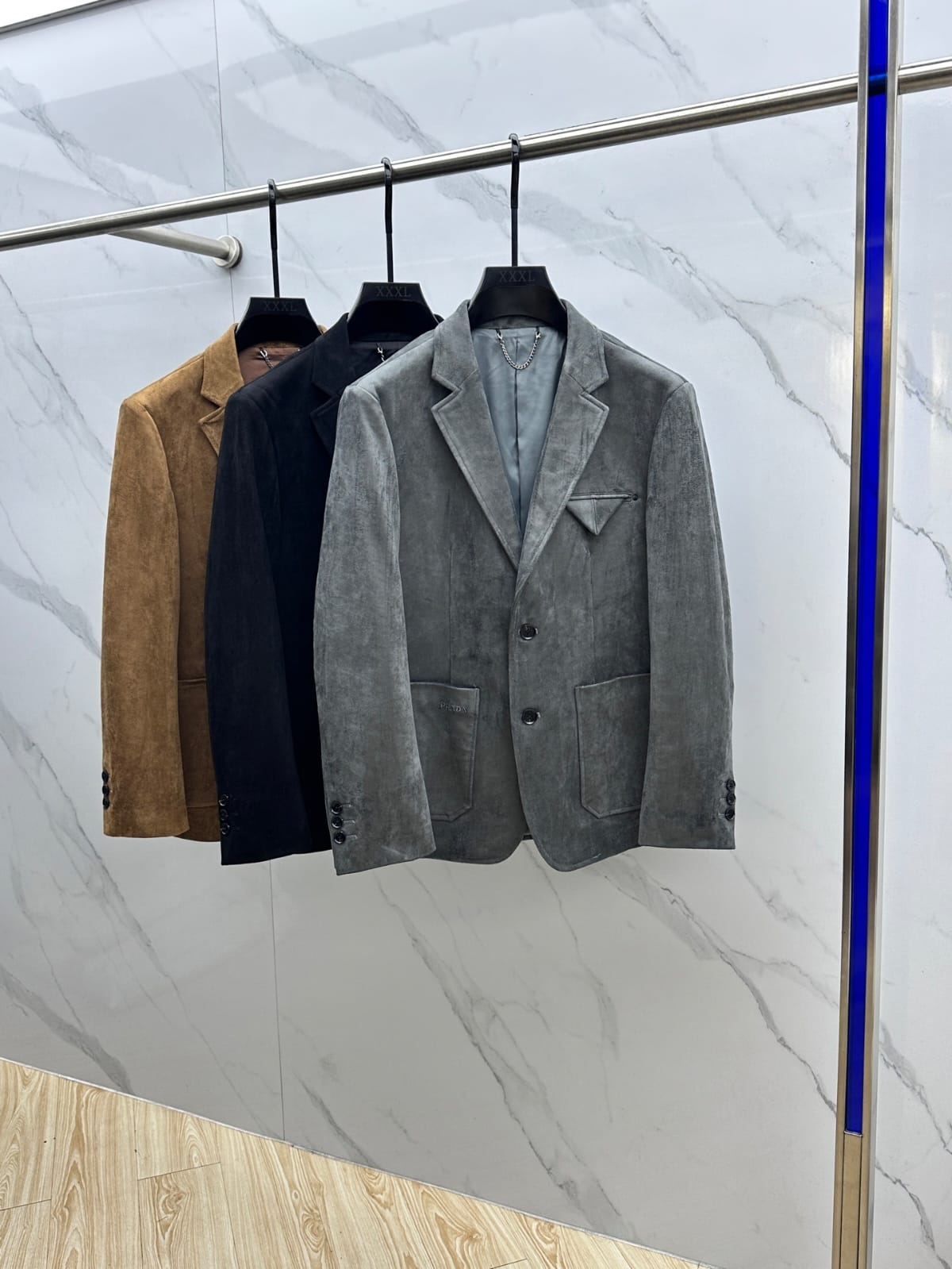 Prada - Grey Suede Blazer with Patch Pockets
